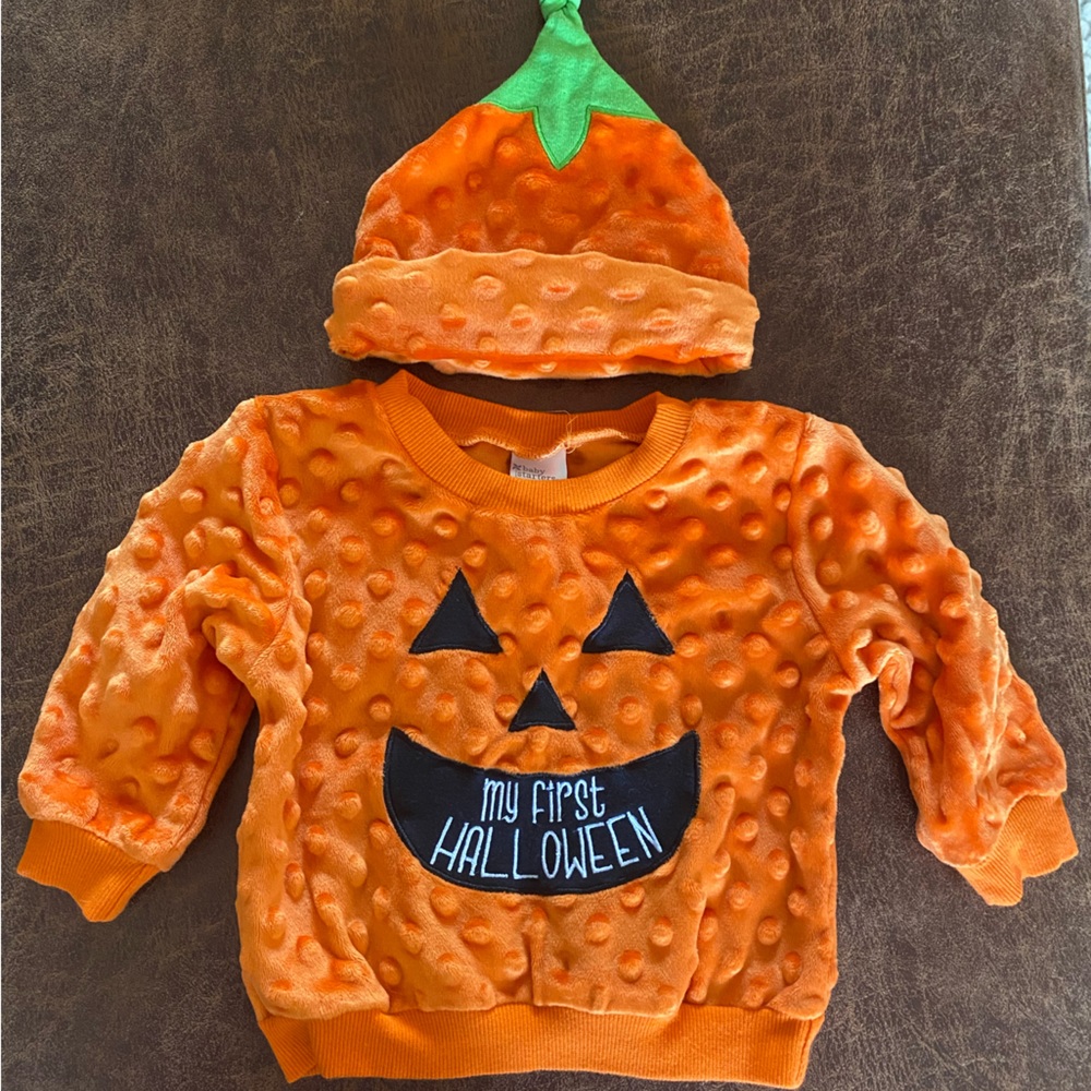9m My First Halloween pumpkin sweatshirt and hat set